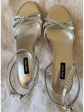 Nine West Metallic Silver Strappy Evening Heels